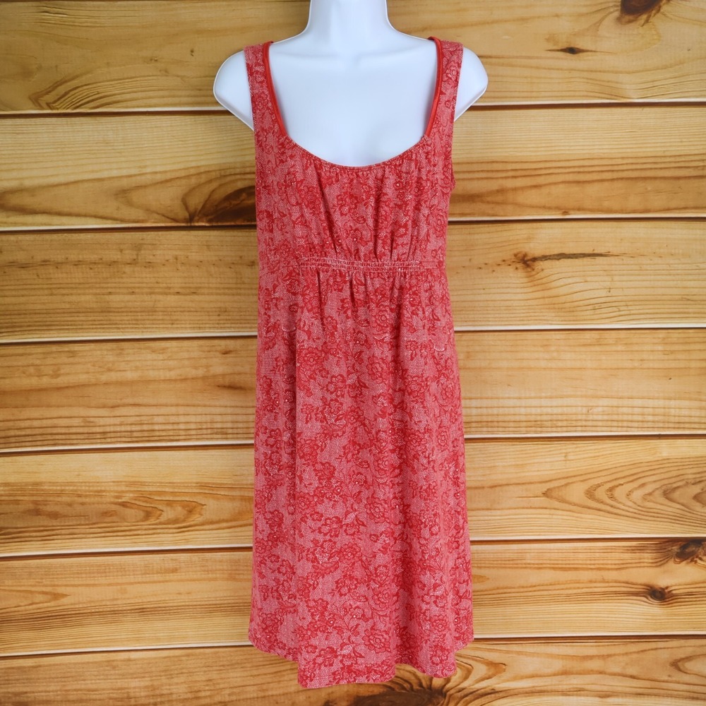 Bump‎ In The Night Maternity Midi Dress Womens M Red Floral Square Neck Stretch